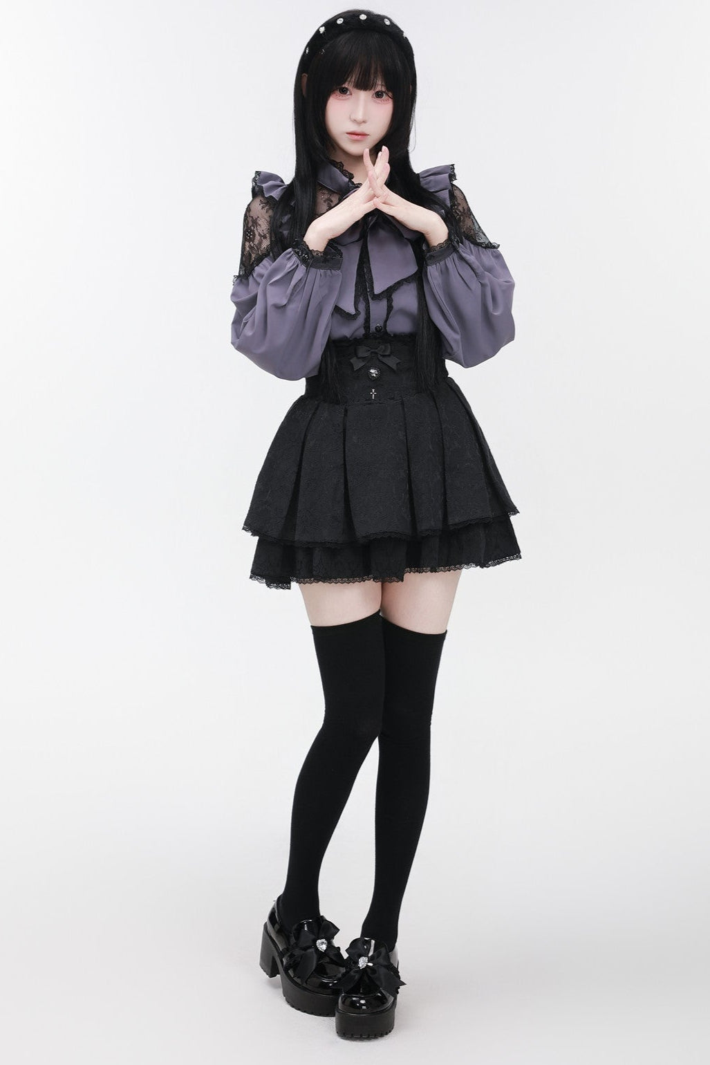 リボンショルダーブラウスレース