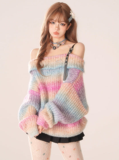 Off-Shoulder-Bordüren-Top Bunt