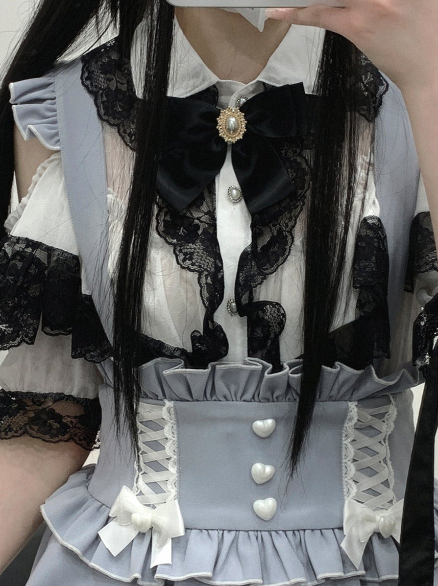 Spitzenrock mit Rüschen-Schulterriemen und Love Back