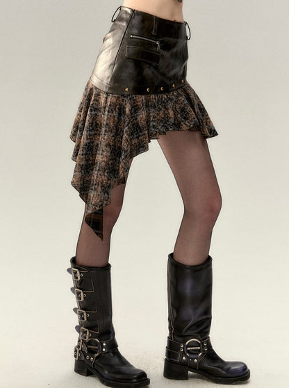 アシンメトリーレザーレトロスカート