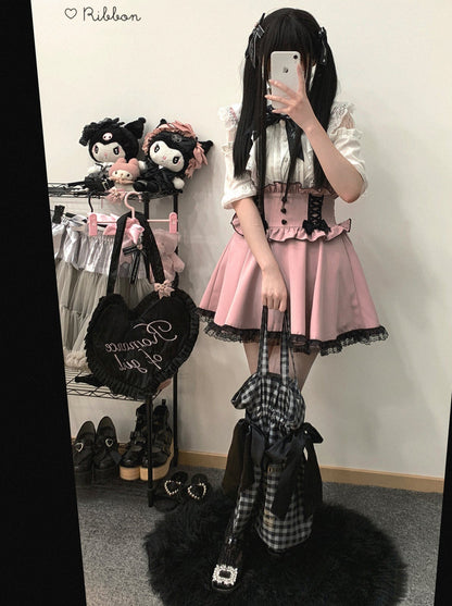 レースシアーショルダーケープマインリボンシャツ