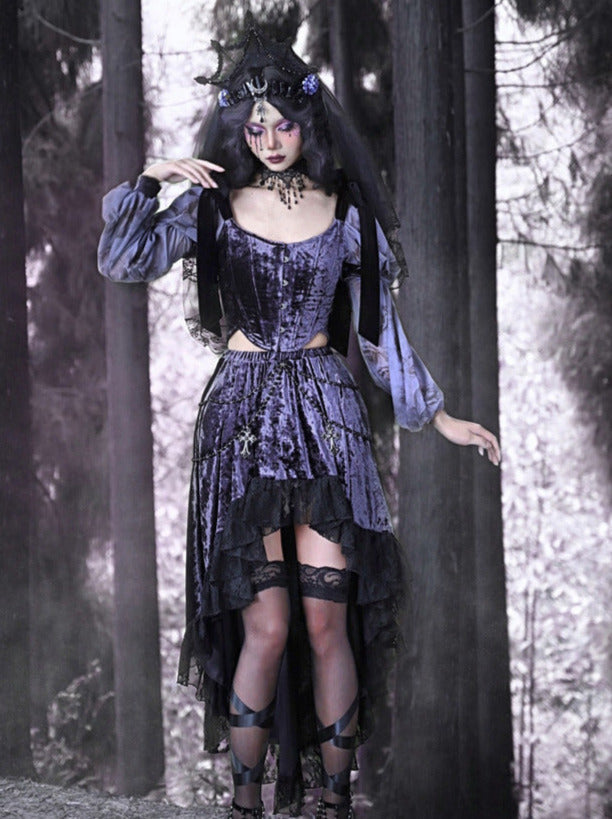 Gothic Skirt Velvet Beaded Trailing Luna Chain Lace