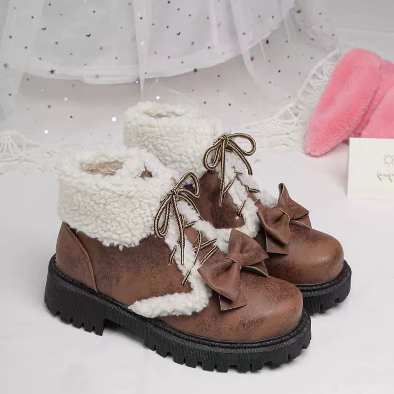 34-43 Lolita Brown British Martin Plush Boots
