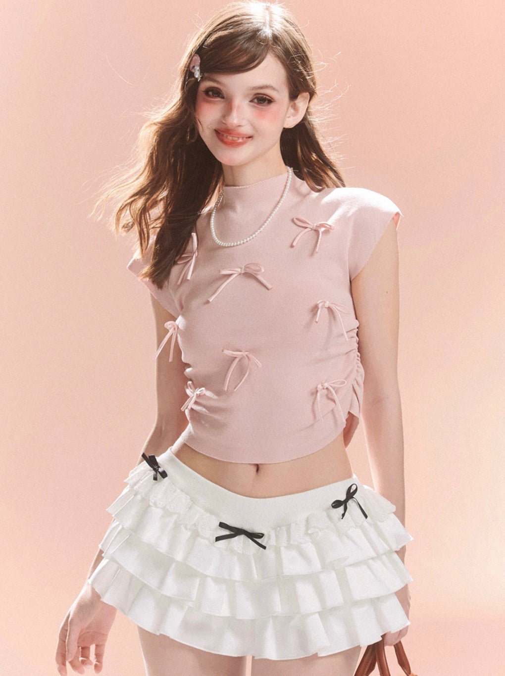 Kurzer Kragen Süßes Band Top Little