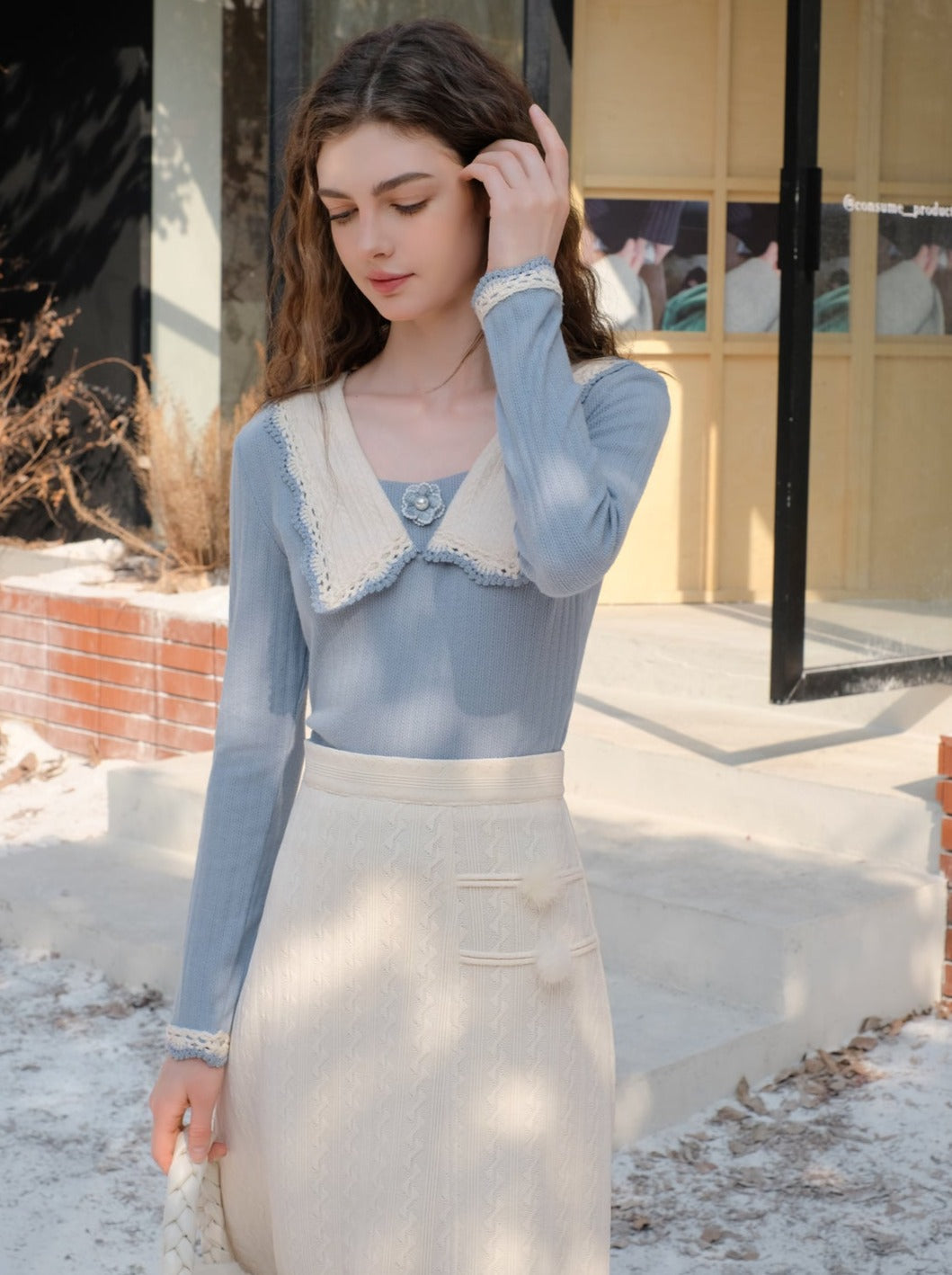 Clear Sky French Retro Blue Top