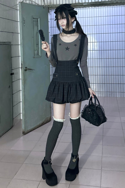スカートサスペンダー + インナーチェック柄チュチュパンツ