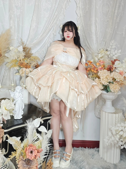 Plus Size French Girl Maxi Dress Heavy-Detail Bow Fairycore Style