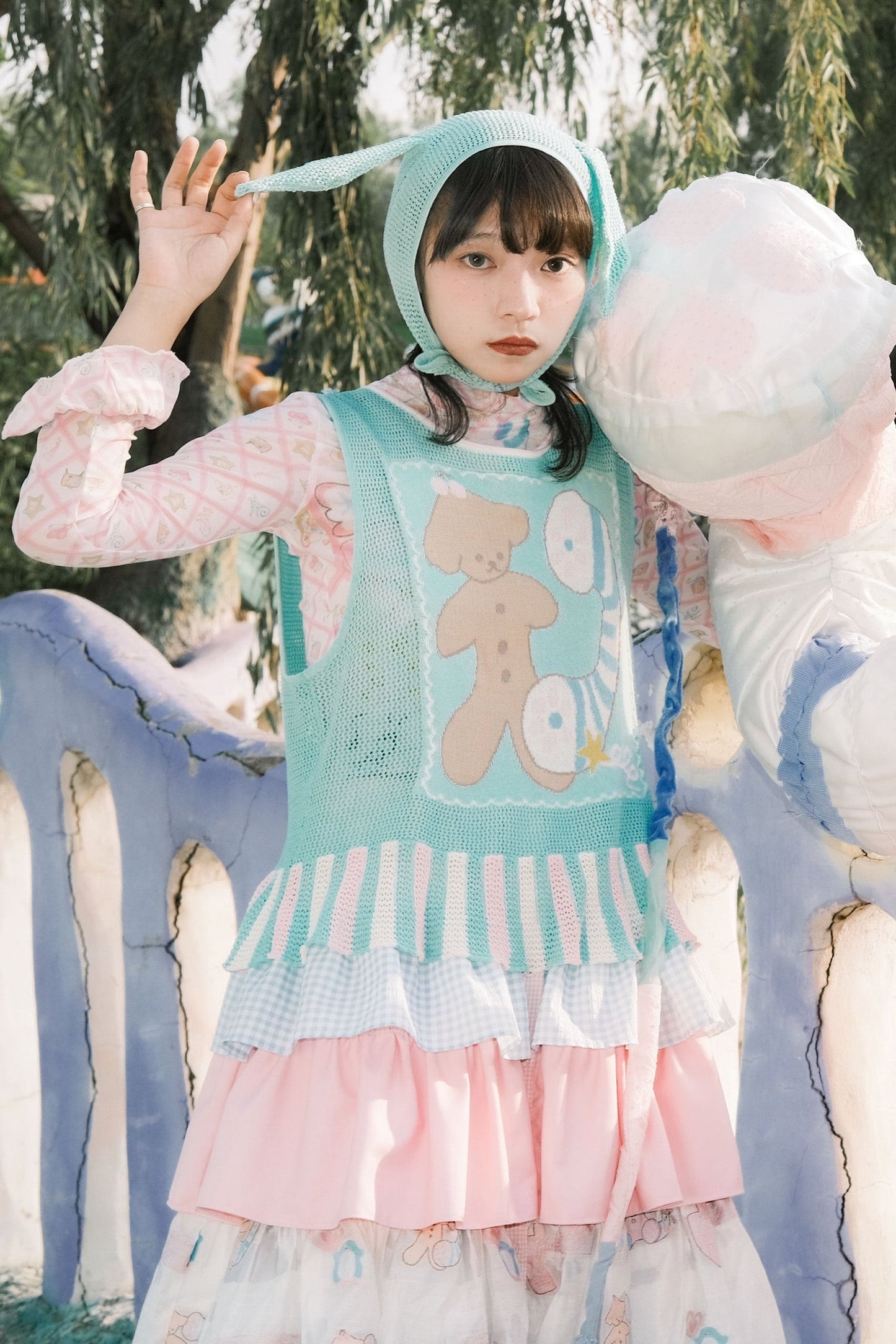 サブカルチャー動物帽子メッシュベスト+