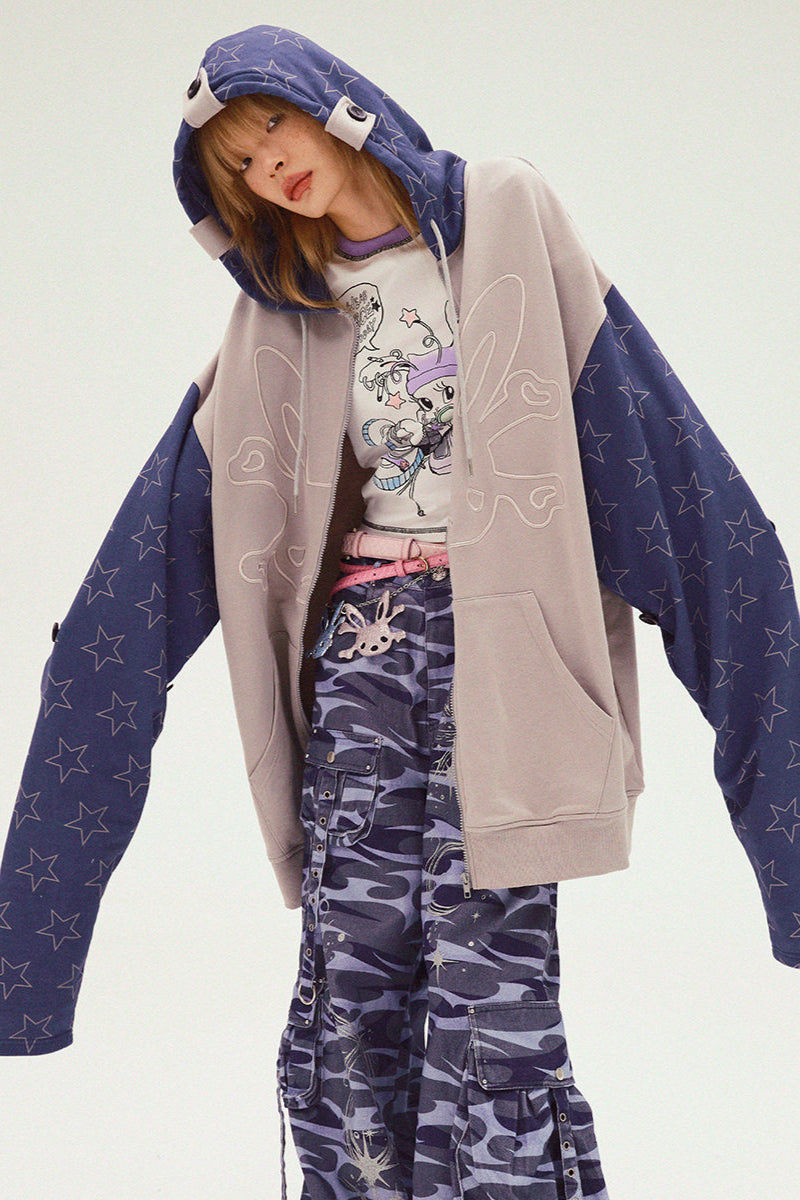 Bicolor Loose Hooded Hoodie Mode