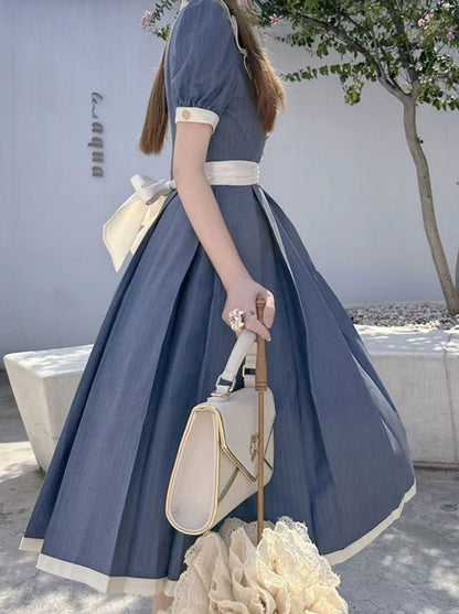 Retro Taillenkragen Sommergürtel Weißes Kleid Rüschen