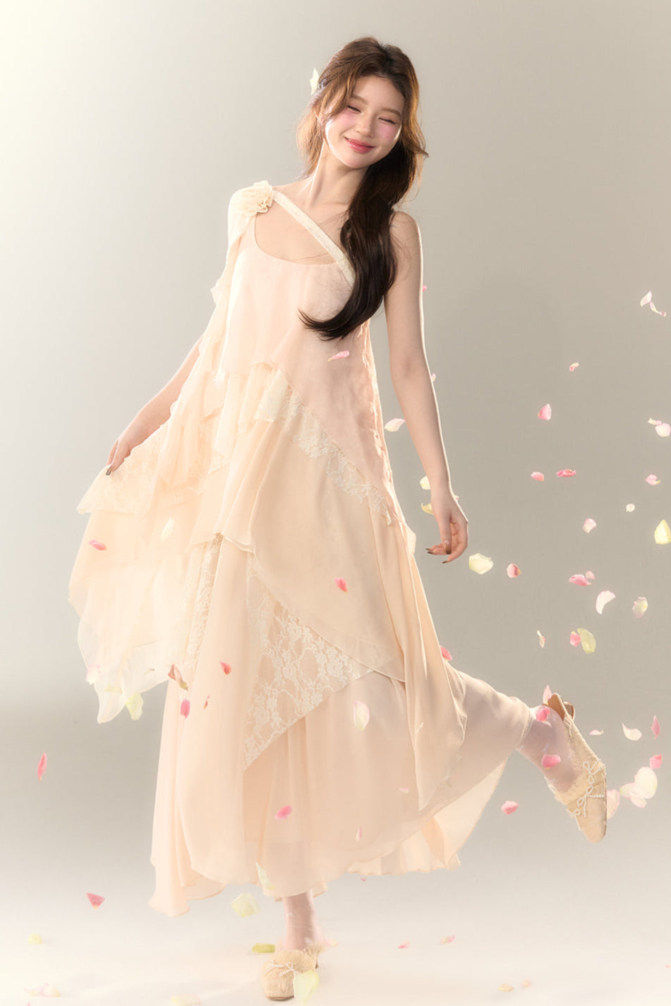 ロゼル イレギュラー ドレス ロング マルチレイヤー ヘビースカート