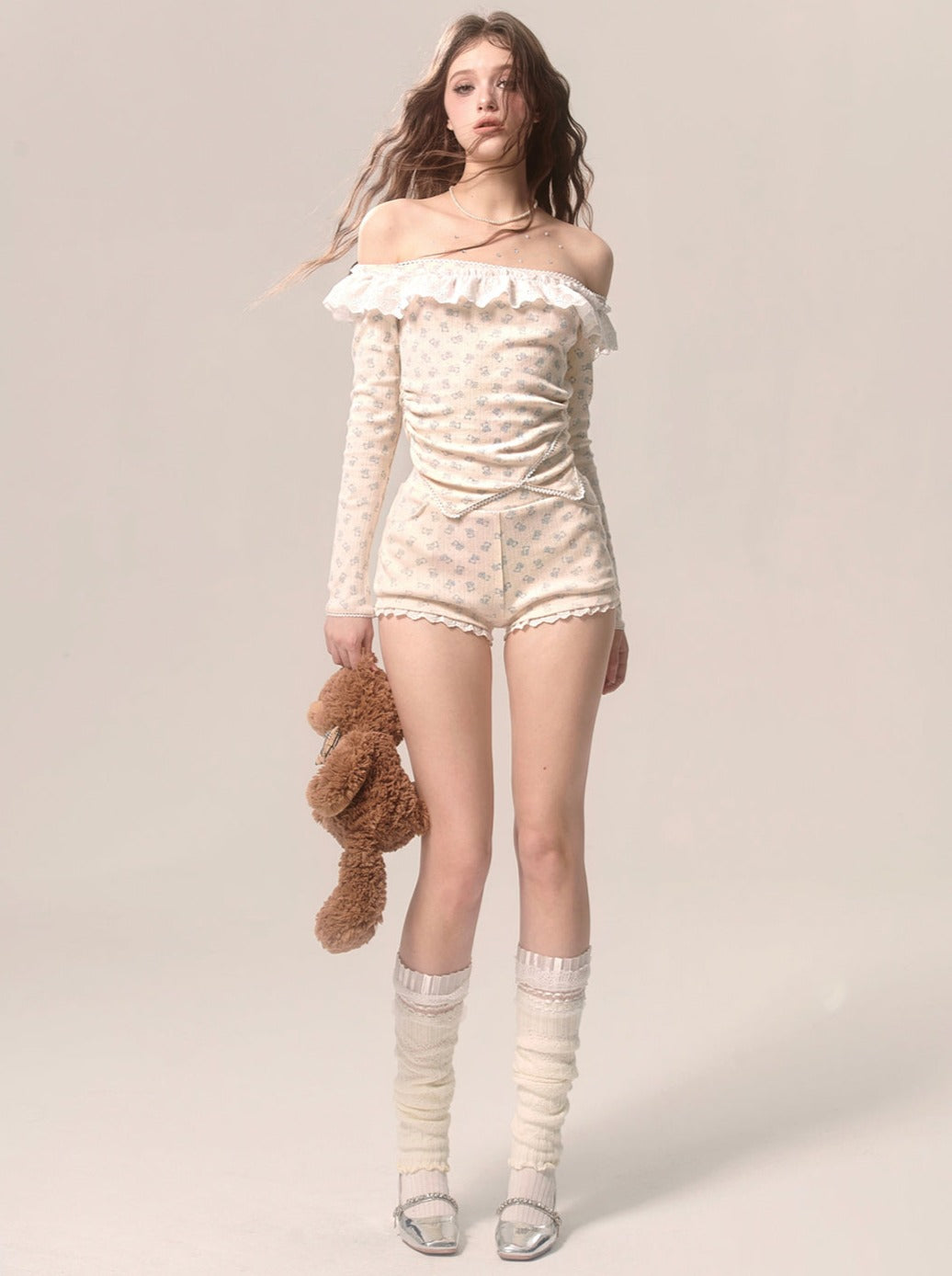 ミルキートップガーリーショーツ + アプリコットレース