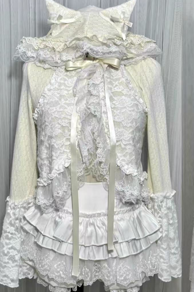 Cardigan Hooded Lace Luxury Velvet