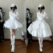 White Night Cross Gothic Lolita dress styled on a model