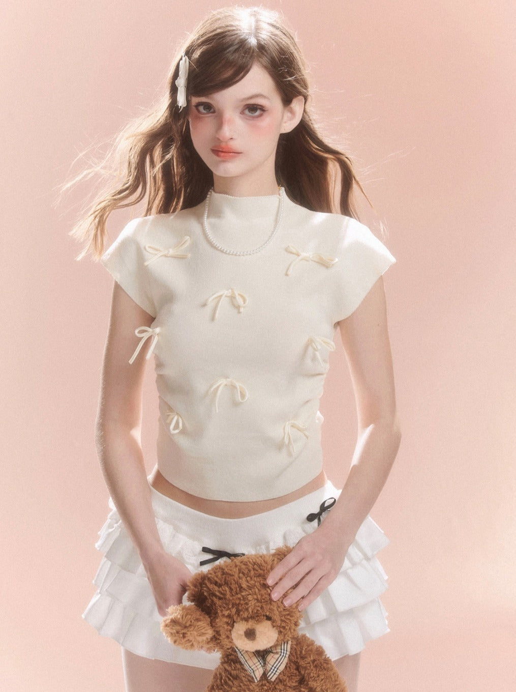 Kurzer Kragen Süßes Band Top Little