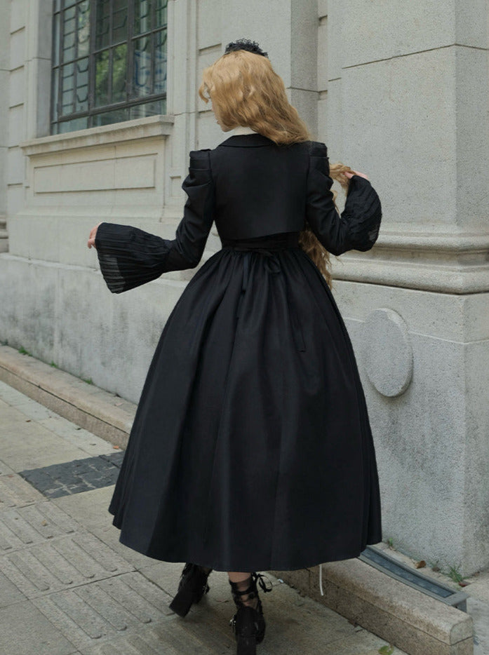 Bluse Spitze Weiß + Jacke Kleid Schwarz Schwarz Klassisches Kleid Gothic Und Nacht Rüschen Traveller