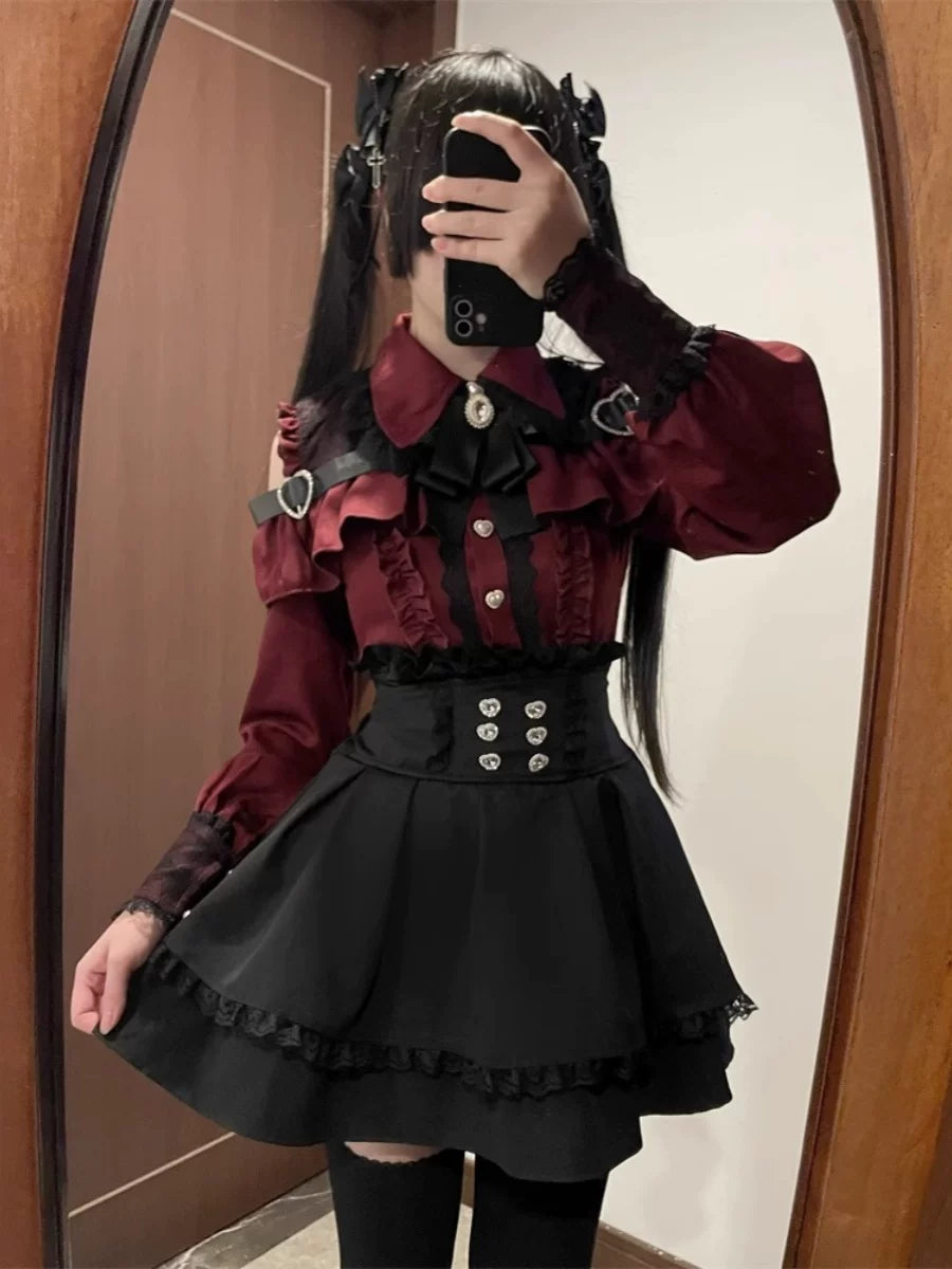 Dark Sweet Off-Shoulder Shirt & High-Waist Skirt Set