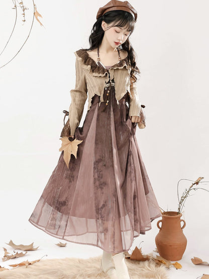 Kleiderstil + kurzes Camisole-Cardigan mit ethnischen Rüschen