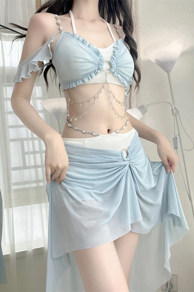 Light Split Mermaid Swimsuit Blue Set