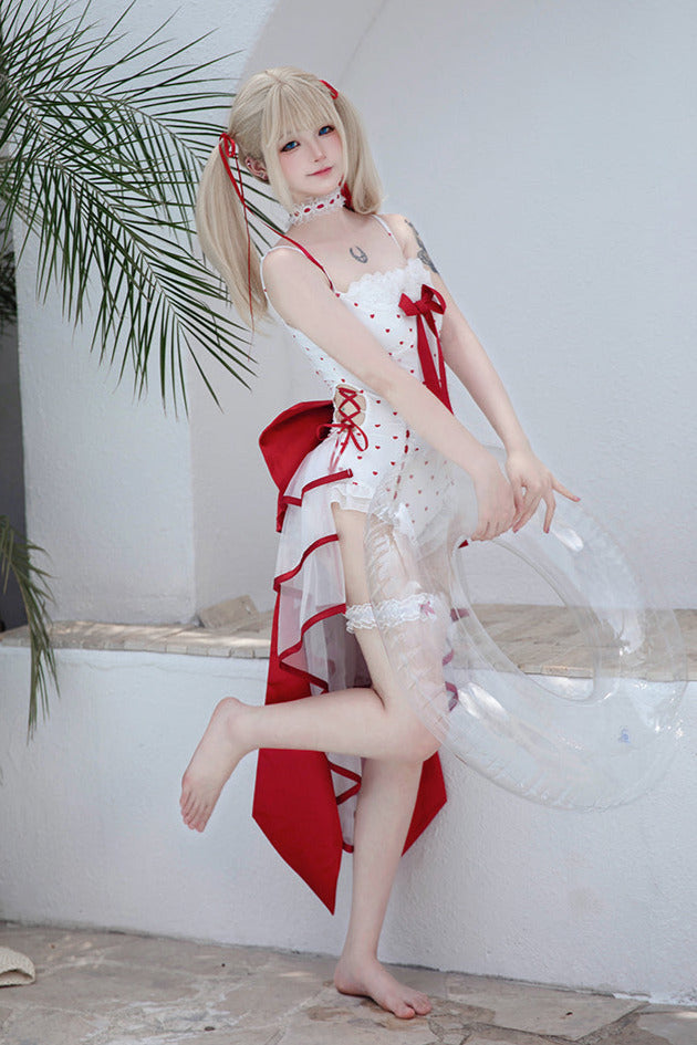 Ribbon Setup Trailing Swimsuit Heart Cute Red