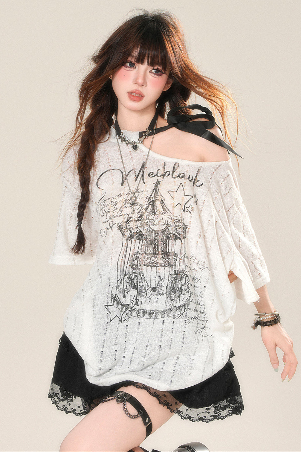 ショルダーダークトップスシアー