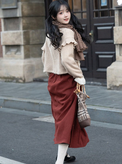 Rock Lang Cardigan Retro Creme Plissee