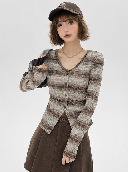 アメリカンレトロニットストライプカーディガングラデーション