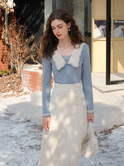 Clear Sky French Retro Blue Top