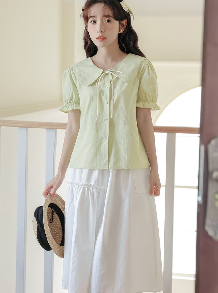 Puffärmelrock Ausgestelltes Sommerhemd + Retro Medium