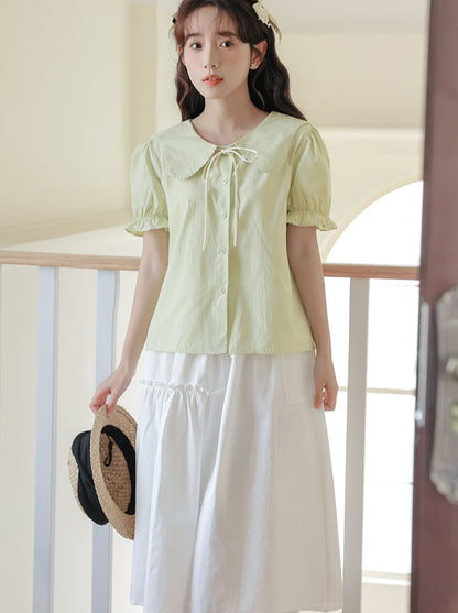 Puffärmelrock Ausgestelltes Sommerhemd + Retro Medium