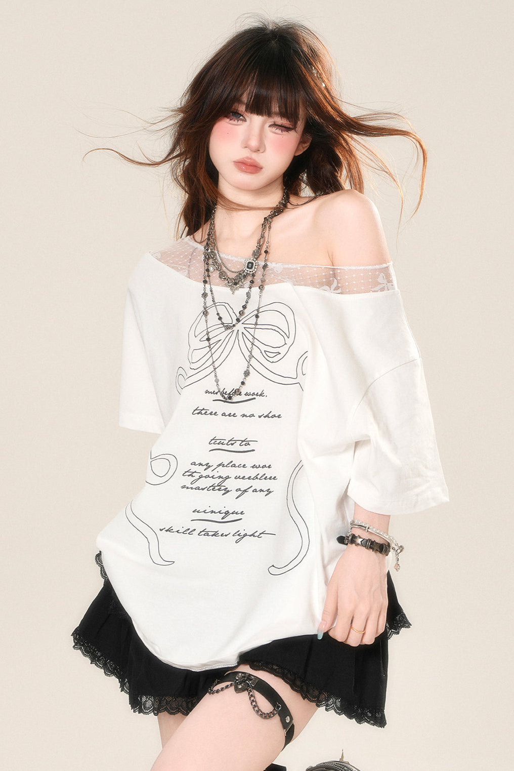 ホワイトワントップスショルダールーズ