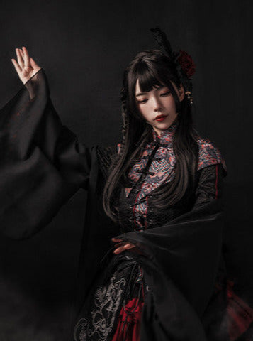 チャイナロリータゴゴシックケープ+ロングジャケット+キャミソール+スカート+ウエストバンド