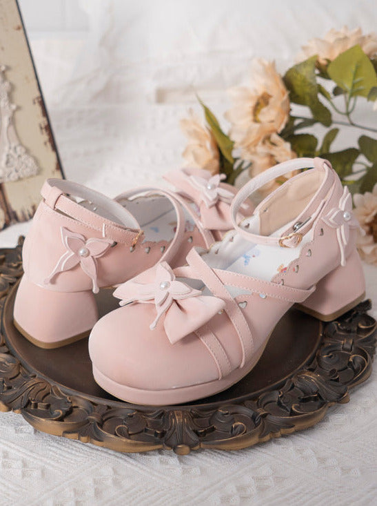 Shoes Mid Round Elegant Lolita Toe Heel Ribbon Sweet