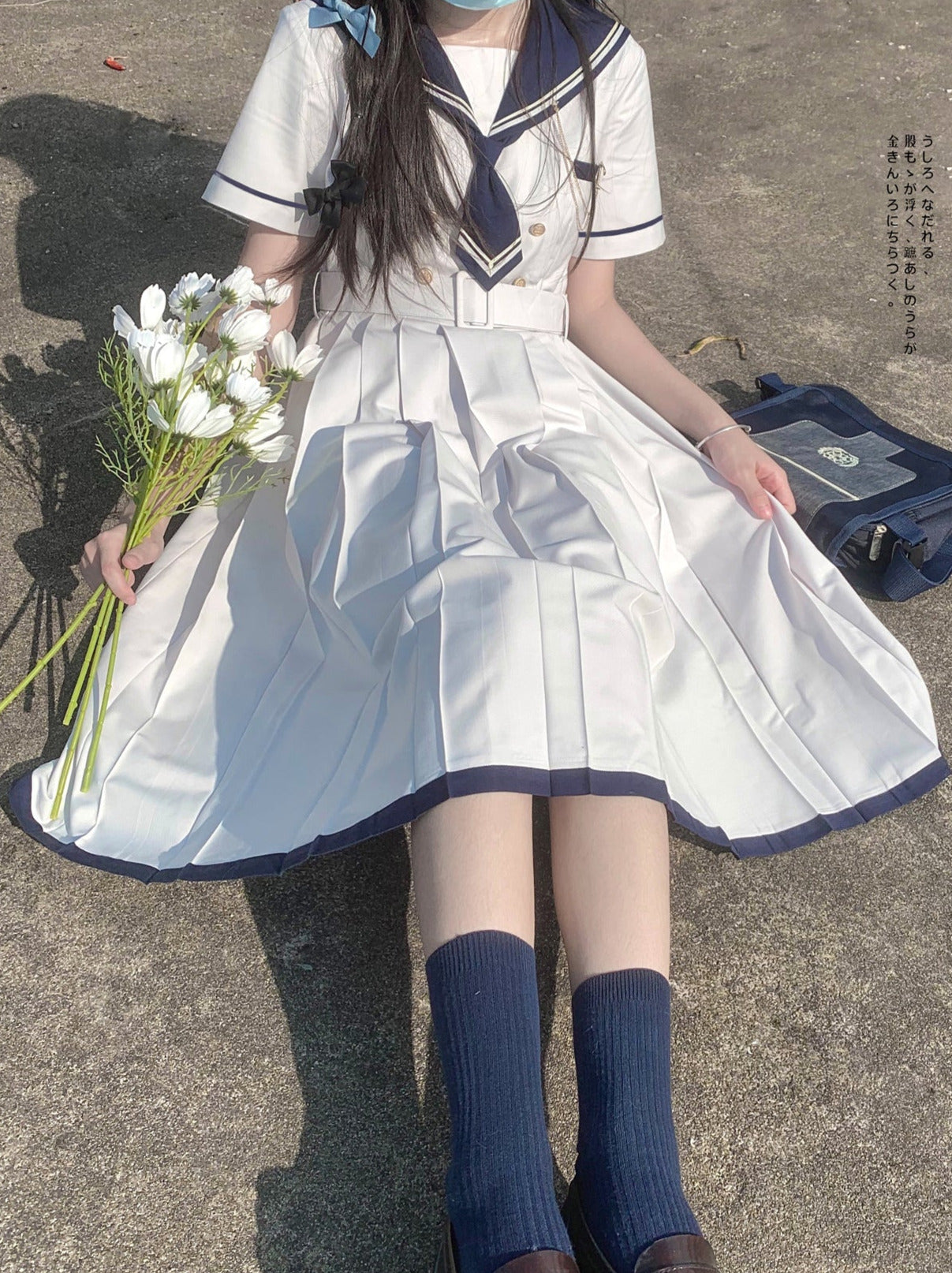 Pleated Style Dress Sailor Collar College