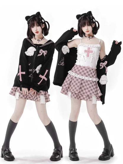 Cocoa Suit Black Peach Cardigan Knit Collar Sailor