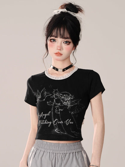 Schwarze Oberteile mit kurzem Design von Little Short Angel