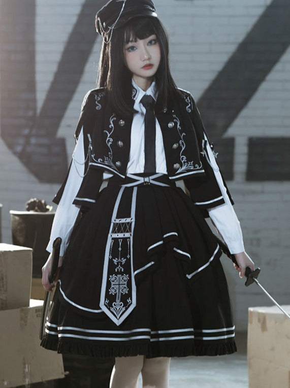 Set Army Up Low Skirt Brumble Cape Dunkle Militärische Kampfjacke Uniform