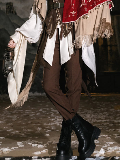 Burgundy cropped trousers, styled leg detail — ZERO The Fool collection