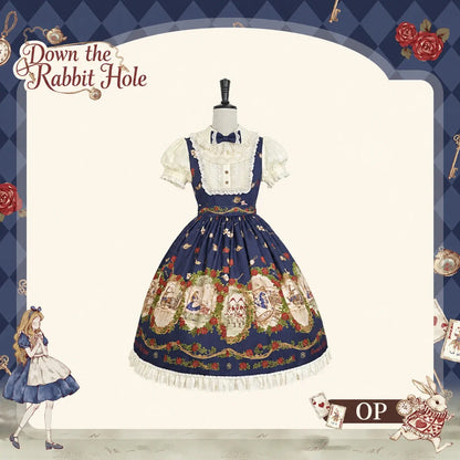 Down the Rabbit Hole navy short-sleeve OP dress on a mannequin