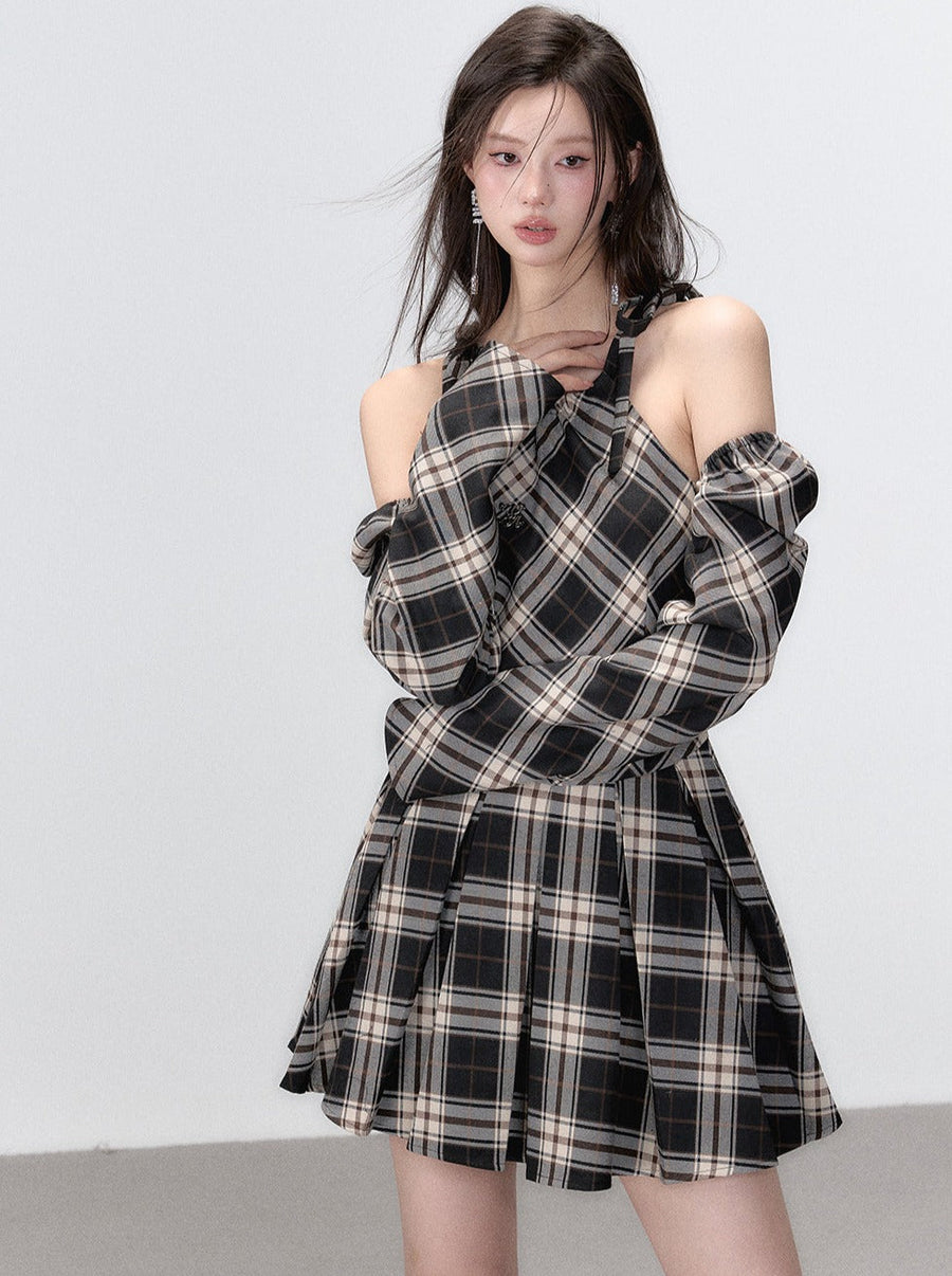 Line Ribbon Strapskleid French Check