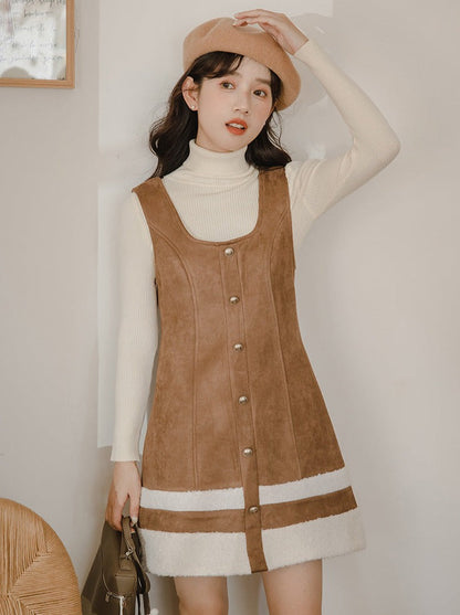 Hoch gestricktes Rockoberteil + Hosenträger-Halsboa