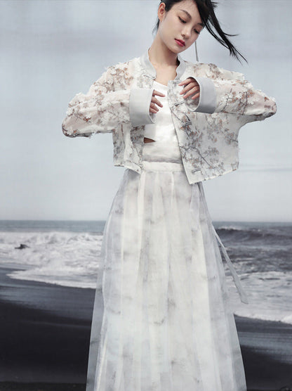 ジャカードプリントジャケット ショート ライト ルーズ チャイナ