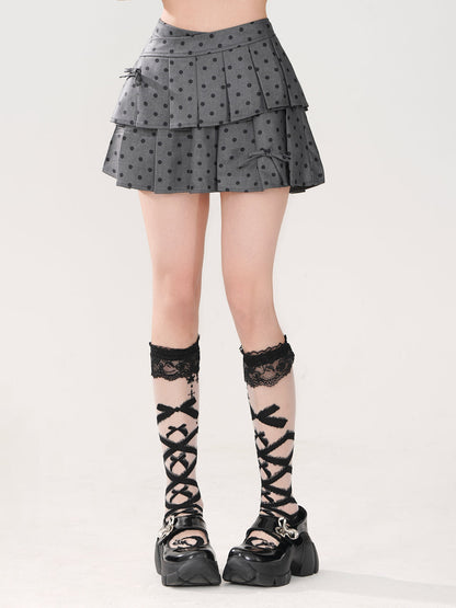 Dot Plissee Rock Polka A-Linie Grau