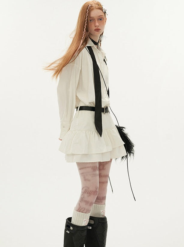 Kleid Rüschenhemd Revers Slim