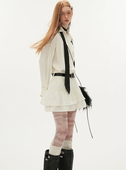 Kleid Rüschenhemd Revers Slim