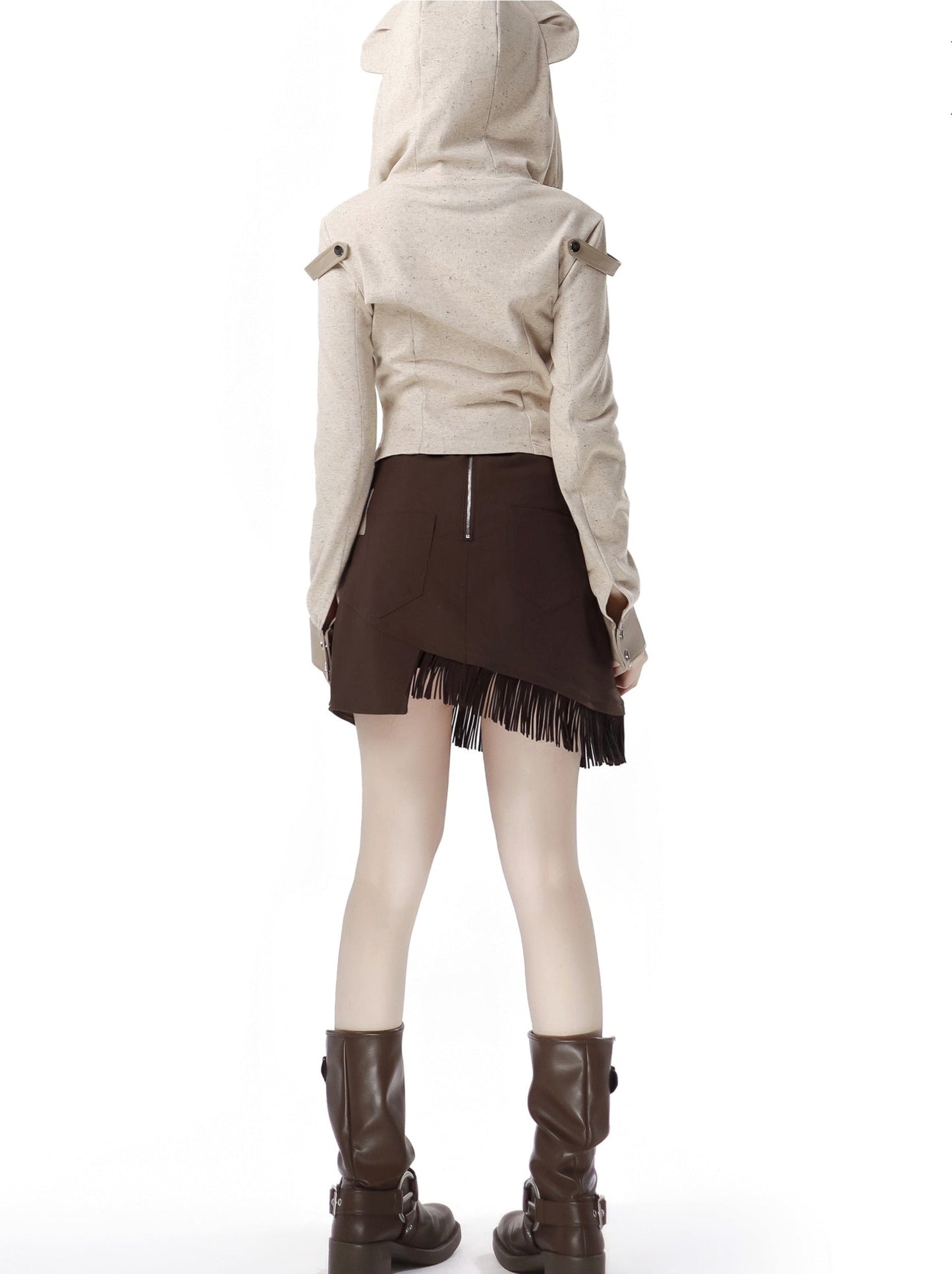 デザインスプリットワンダーベアニットトップショールメイラード