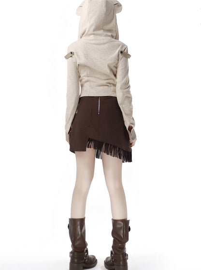 デザインスプリットワンダーベアニットトップショールメイラード