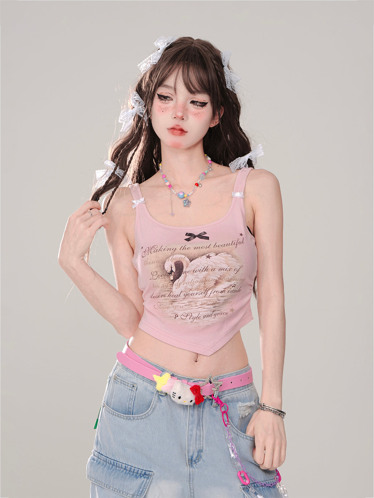 Cookie Moose Top Swan Slim Ärmellos Hosenträger