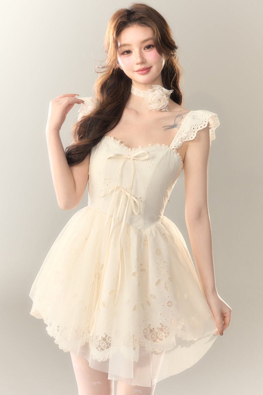 Stickereikleid Baumwolle Blume Weiß