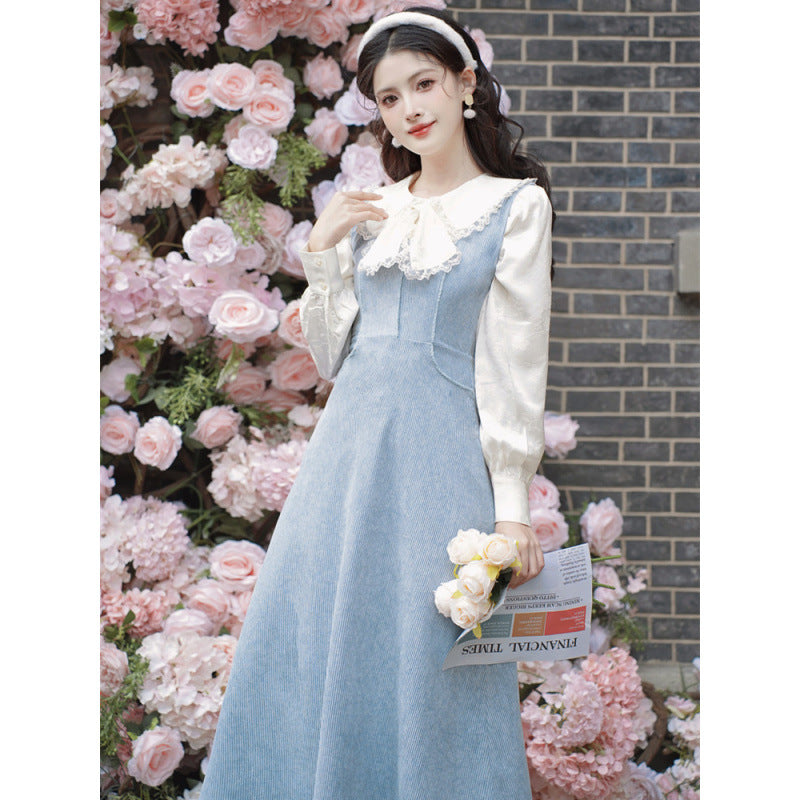 レトロなフリルチェックレターフェイクピースフレンチドレス2枚セット